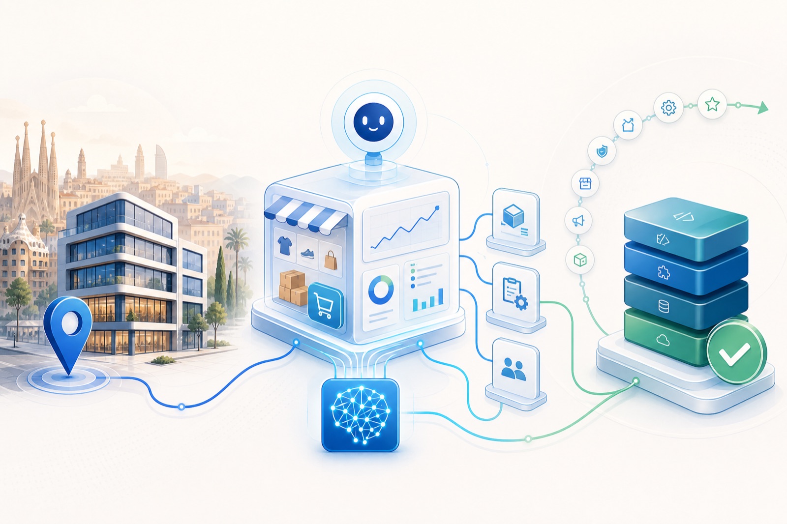 eComm360 en Barcelona: oficina y ecosistema de eCommerce integrado con IA, ERP y datos, validado con éxito.